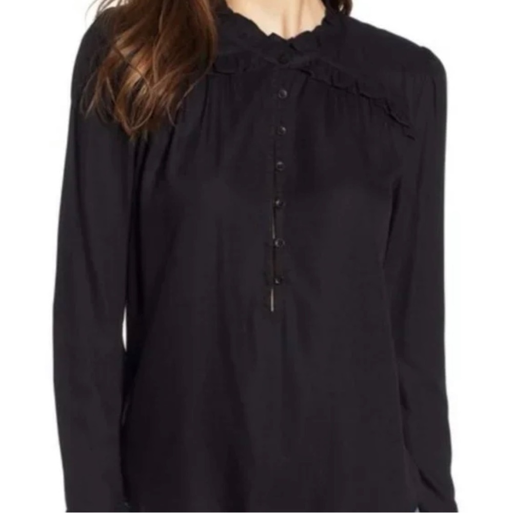 Hinge Ruffled Button Down Black Blouse - image 1